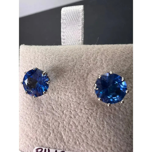 Blue lab spinel sterling silver stud earrings - Picture 1 of 11
